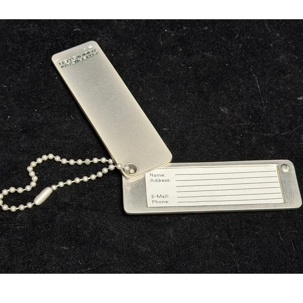 American Tourister-Metal Luggage Tag, Silver Tone, Swivel ID Holder, Ball Chain